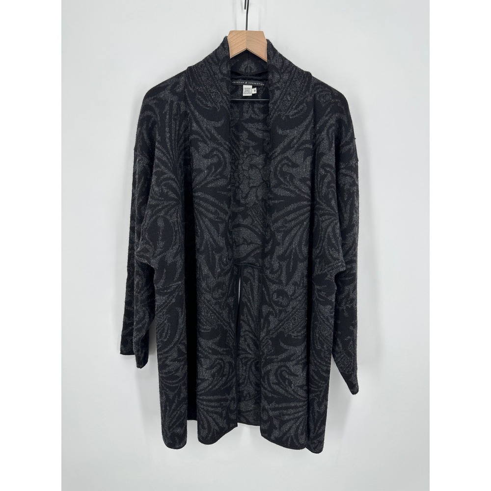 Peruvian Connection Cardigan Women Medium Black Gray Baby Alpaca Wool Open Front